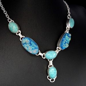 Designer Titanium Druzy-Simulated Larimar Necklace